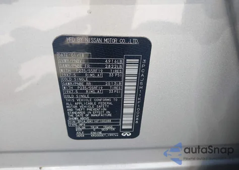 2019 Infiniti Qx50 Essential z USA, uszkodzony, nr VIN 3PCAJ5M11KF100288